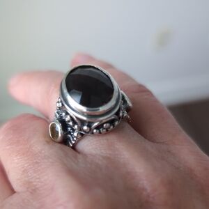 Silver Ring with Smokey Quartz And Citrine